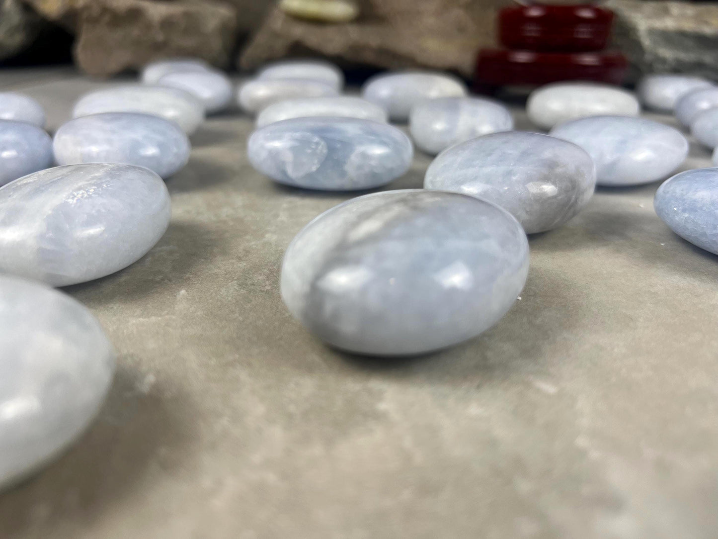 Blue Calcite Palm Santa Eulalia Worry Natural Crystal Polished Worry Stone Home Decor Anxiety Pocket Distraction Meditation Gift Christmas