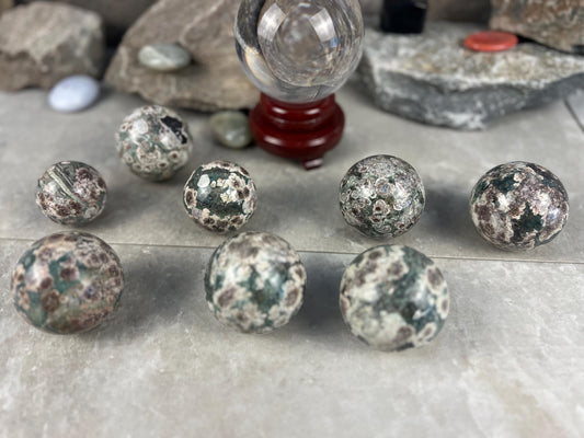 Polished Madagascan Flower Agate Sphere: Reflective Home Decor Stone