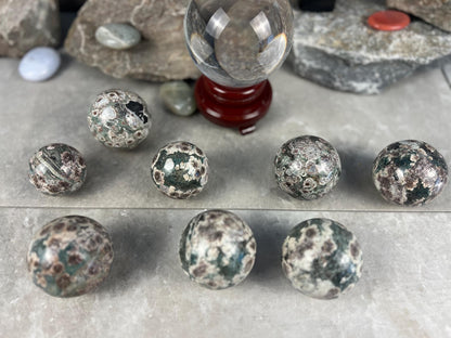 Polished Madagascan Flower Agate Sphere: Reflective Home Decor Stone