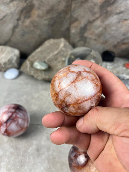 Chihuahua Hematoid Fire Quartz Sphere: Reflective Home Decor Stone