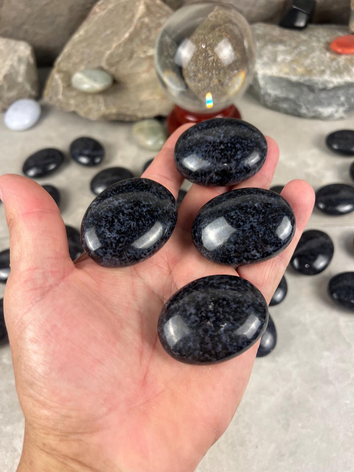 Madagascan Mystic Merlinite Indigo Gabbro Polished Worry Stone, Meditation Decor