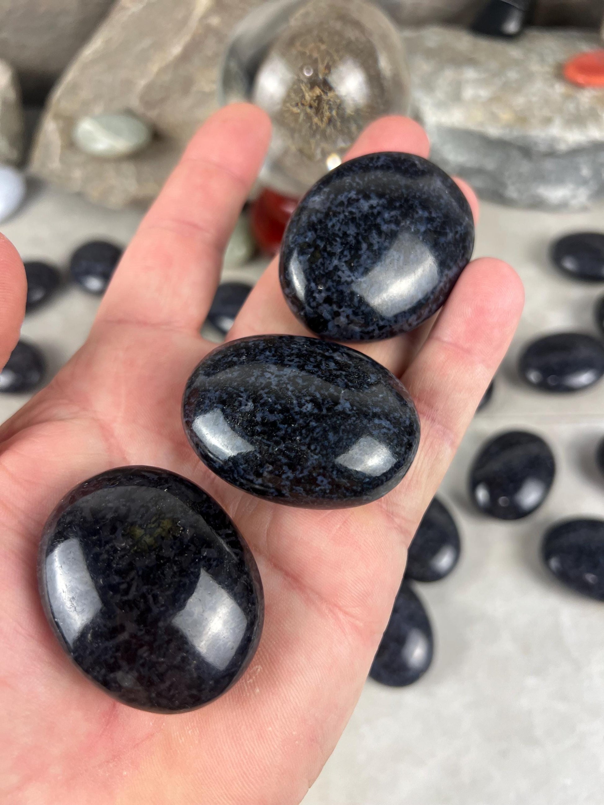 Madagascan Mystic Merlinite Indigo Gabbro Polished Worry Stone, Meditation Decor
