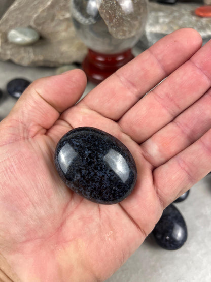 Madagascan Mystic Merlinite Indigo Gabbro Polished Worry Stone, Meditation Decor Home Decor Worry Pocket Stress Anxiety Palm Stone
