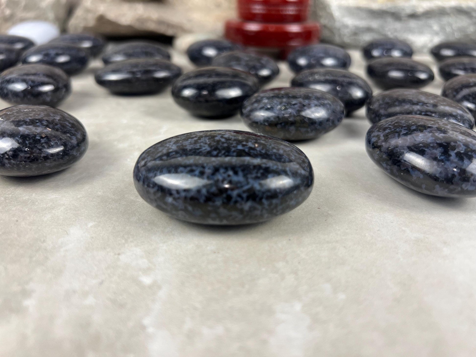 Madagascan Mystic Merlinite Indigo Gabbro Polished Worry Stone, Meditation Decor