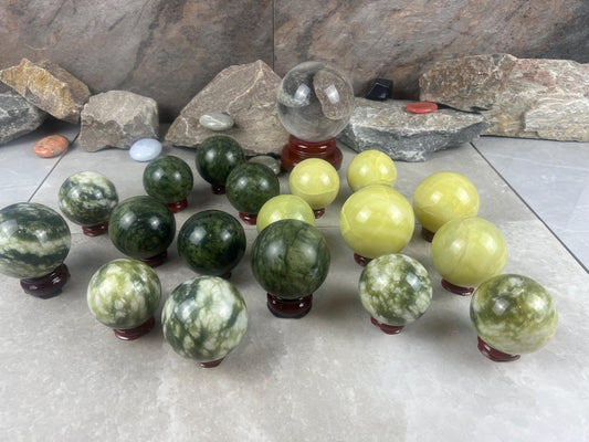 Nephrite, Imperial, and Lemon Jade Spheres: Reflective Home Decor