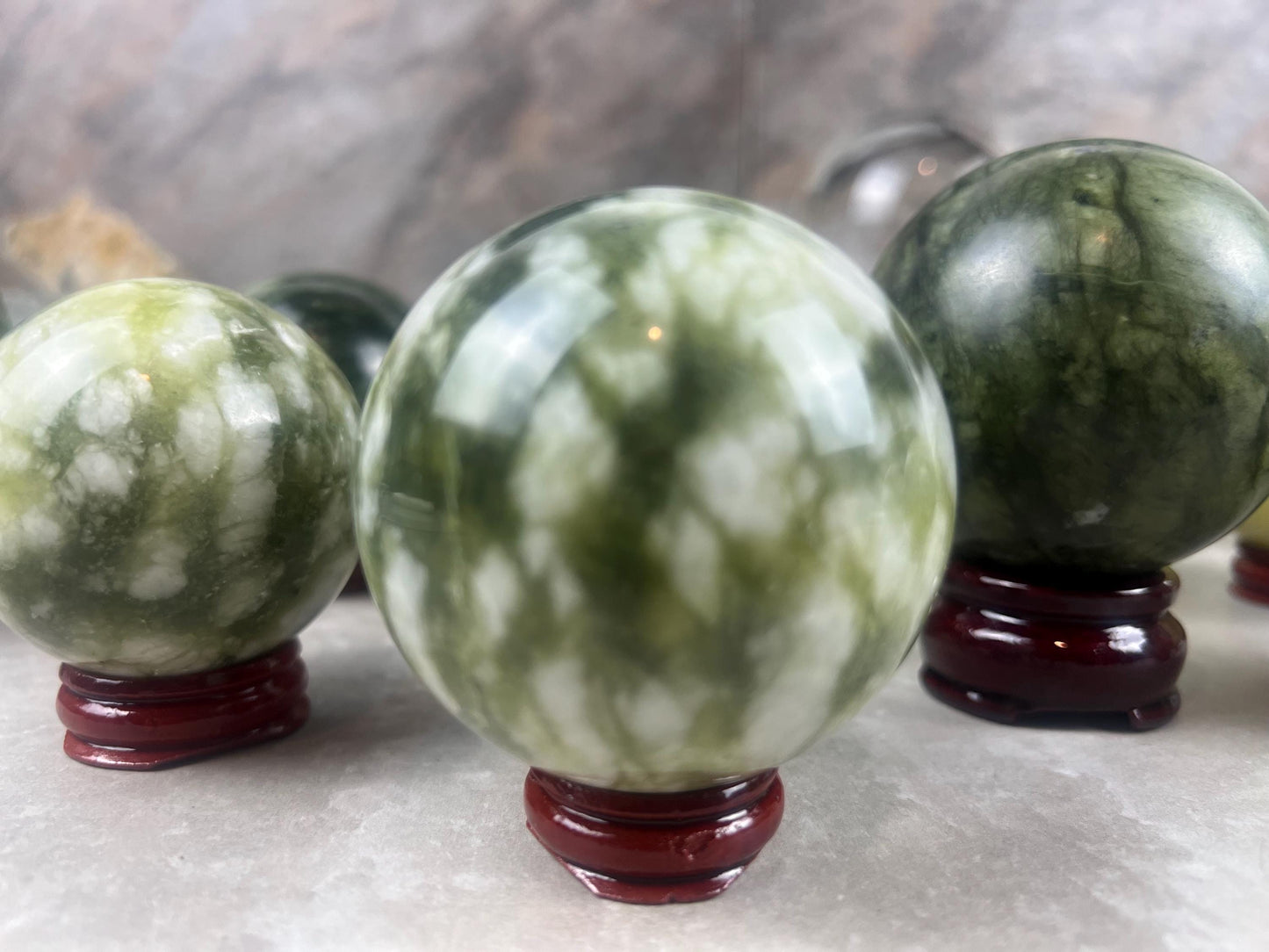 Nephrite, Imperial, and Lemon Jade Spheres: Reflective Home Decor
