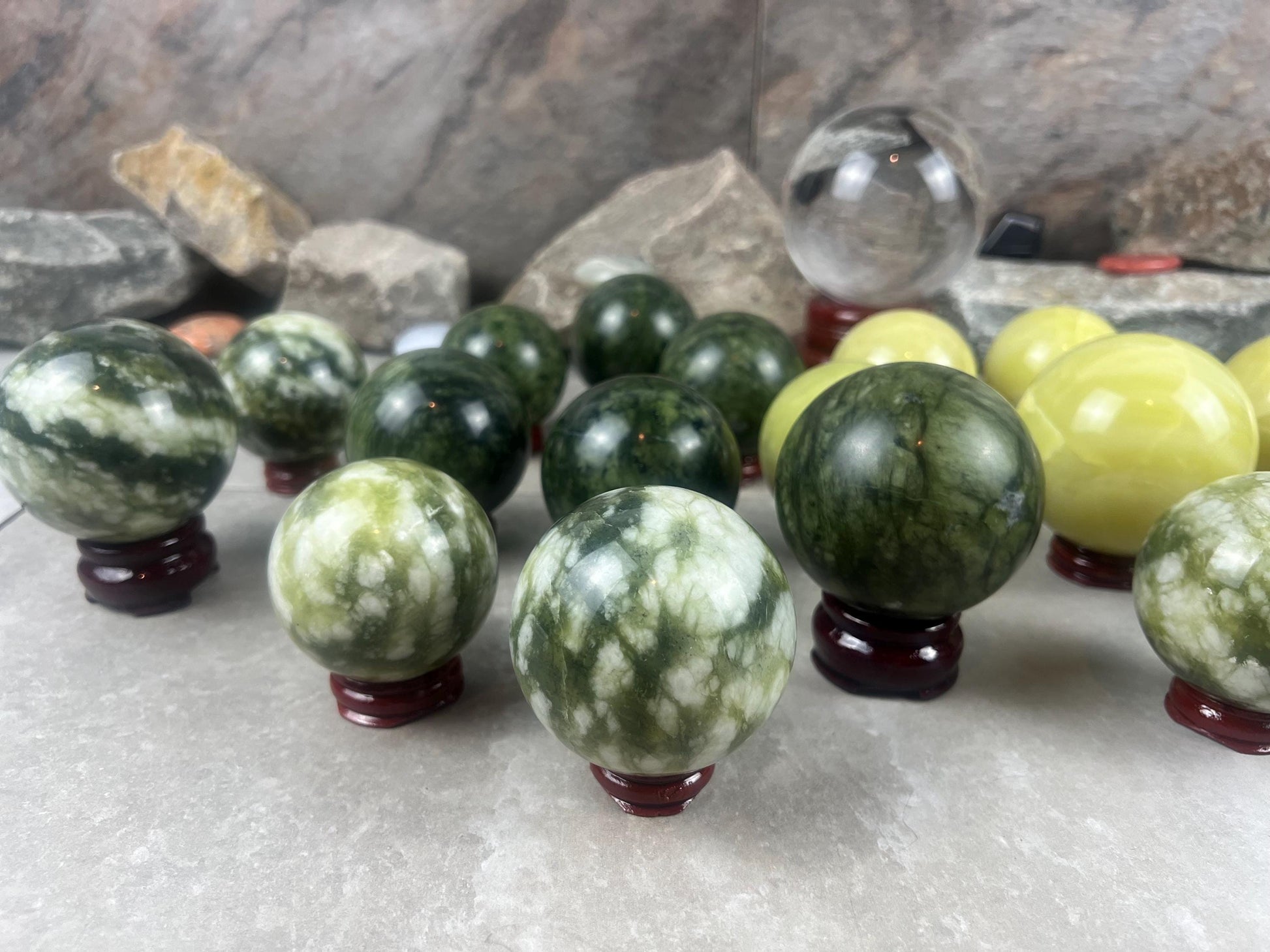 Nephrite, Imperial, and Lemon Jade Spheres: Reflective Home Decor
