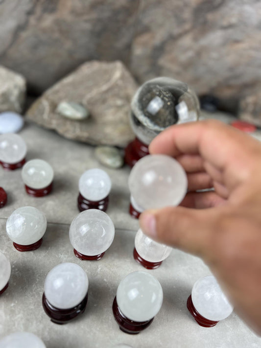 Polished German Ice Calcite Sphere Meditation, Anxiety & Worry Stone