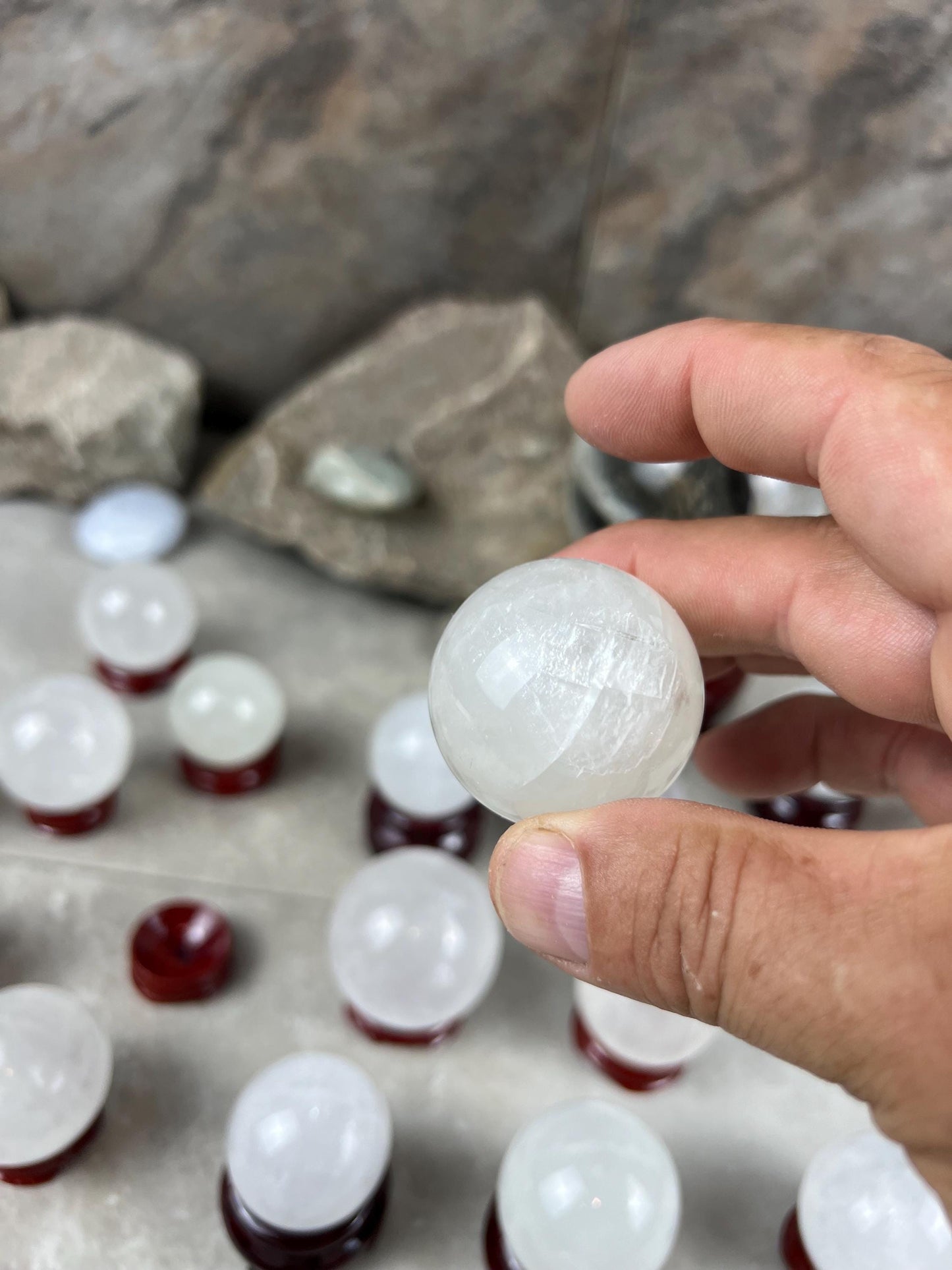 Polished German Ice Calcite Sphere Meditation, Anxiety & Worry Stone