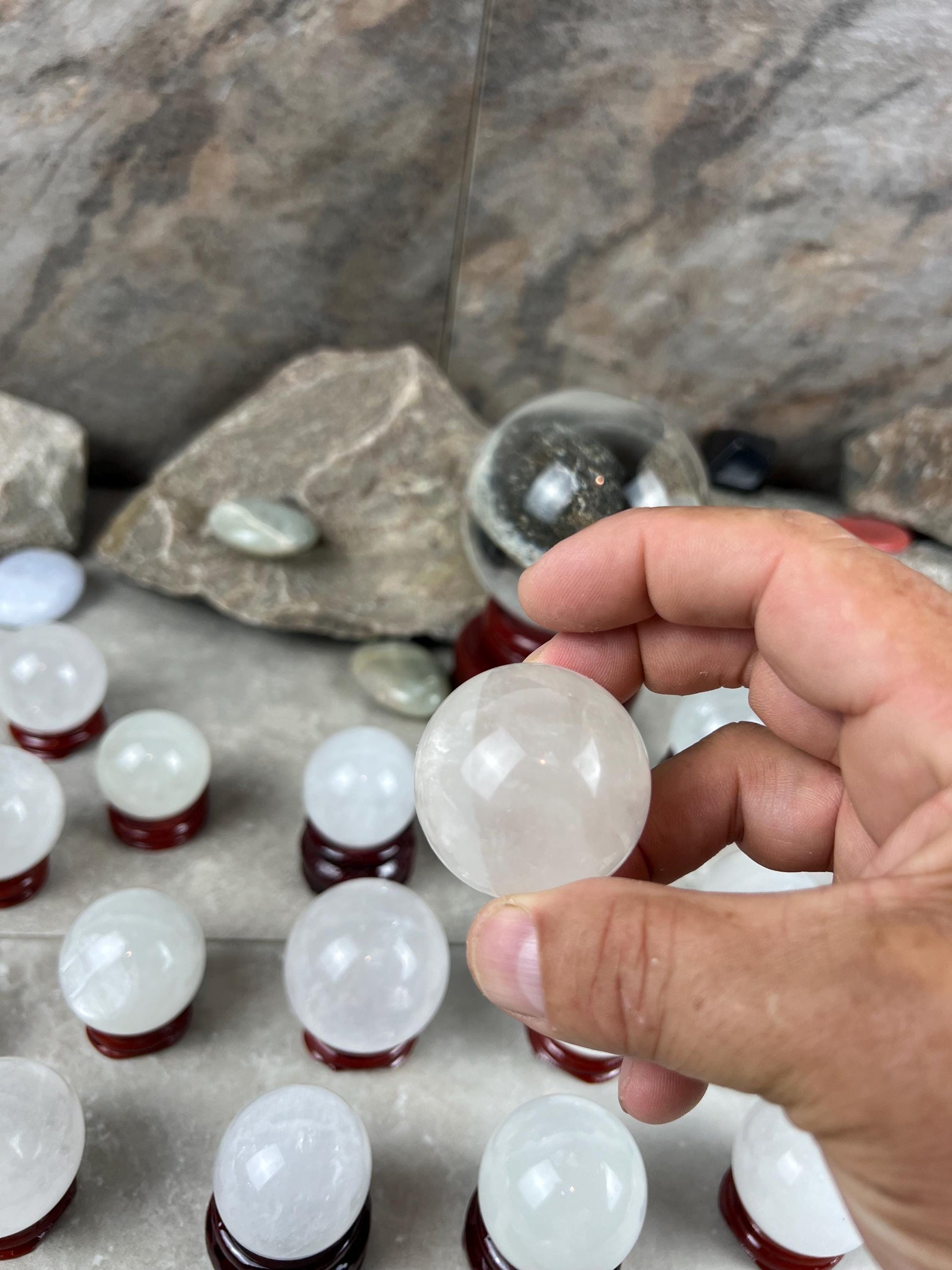 Polished German Ice Calcite Sphere Meditation, Anxiety & Worry Stone