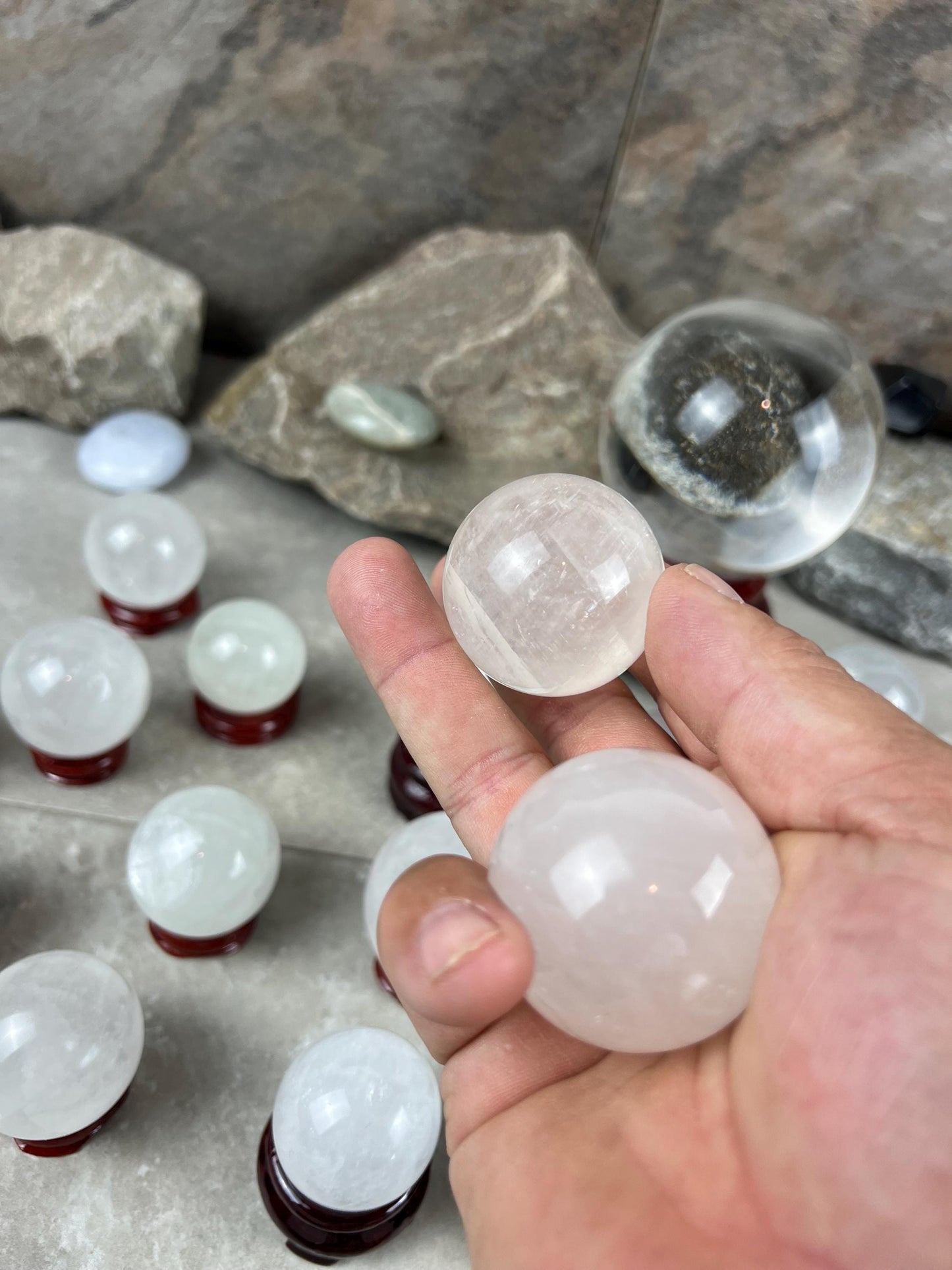 Polished German Ice Calcite Sphere Meditation, Anxiety & Worry Stone