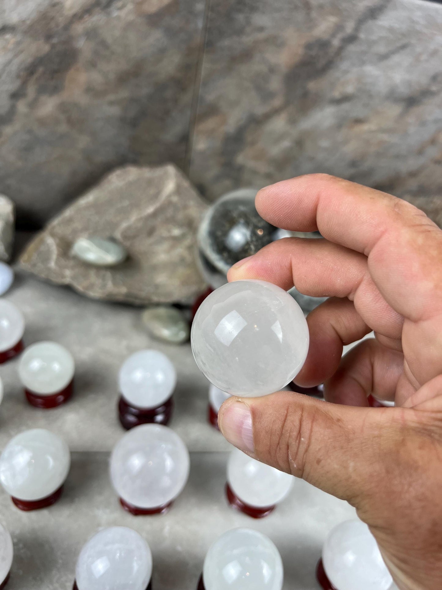 Polished German Ice Calcite Sphere Meditation, Anxiety & Worry Stone