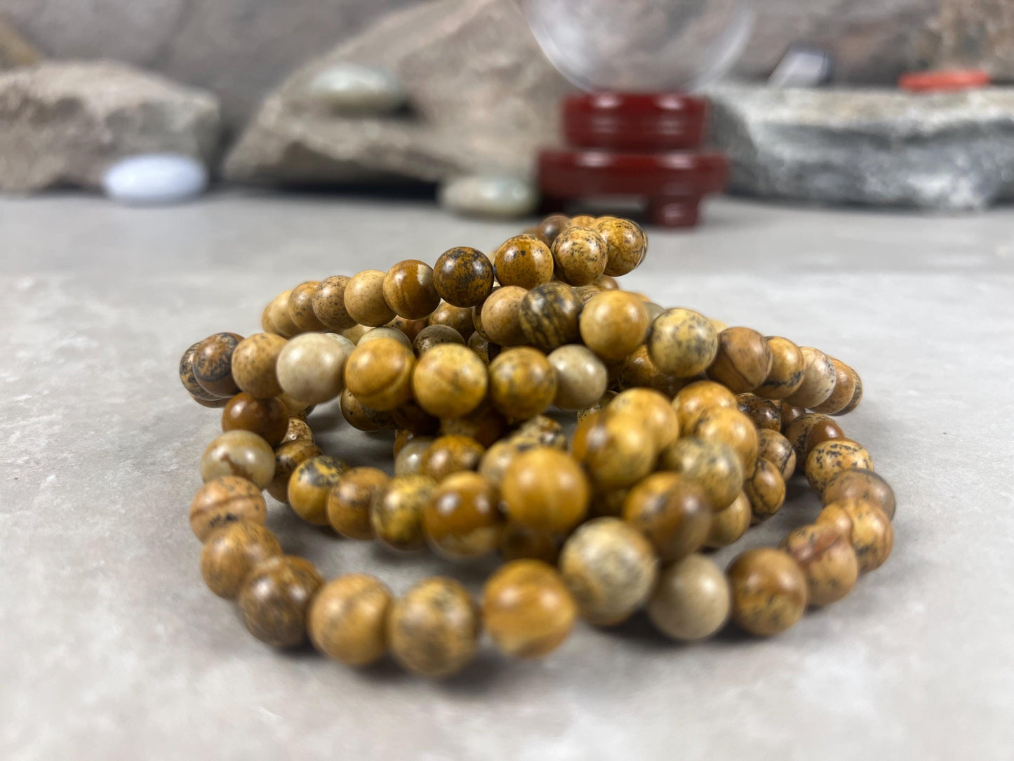 Natural Gemstone Bead Bracelet, Unisex Healing Crystal Jewelry Home Decor Worry Pocket Stress Anxiety Palm Stone