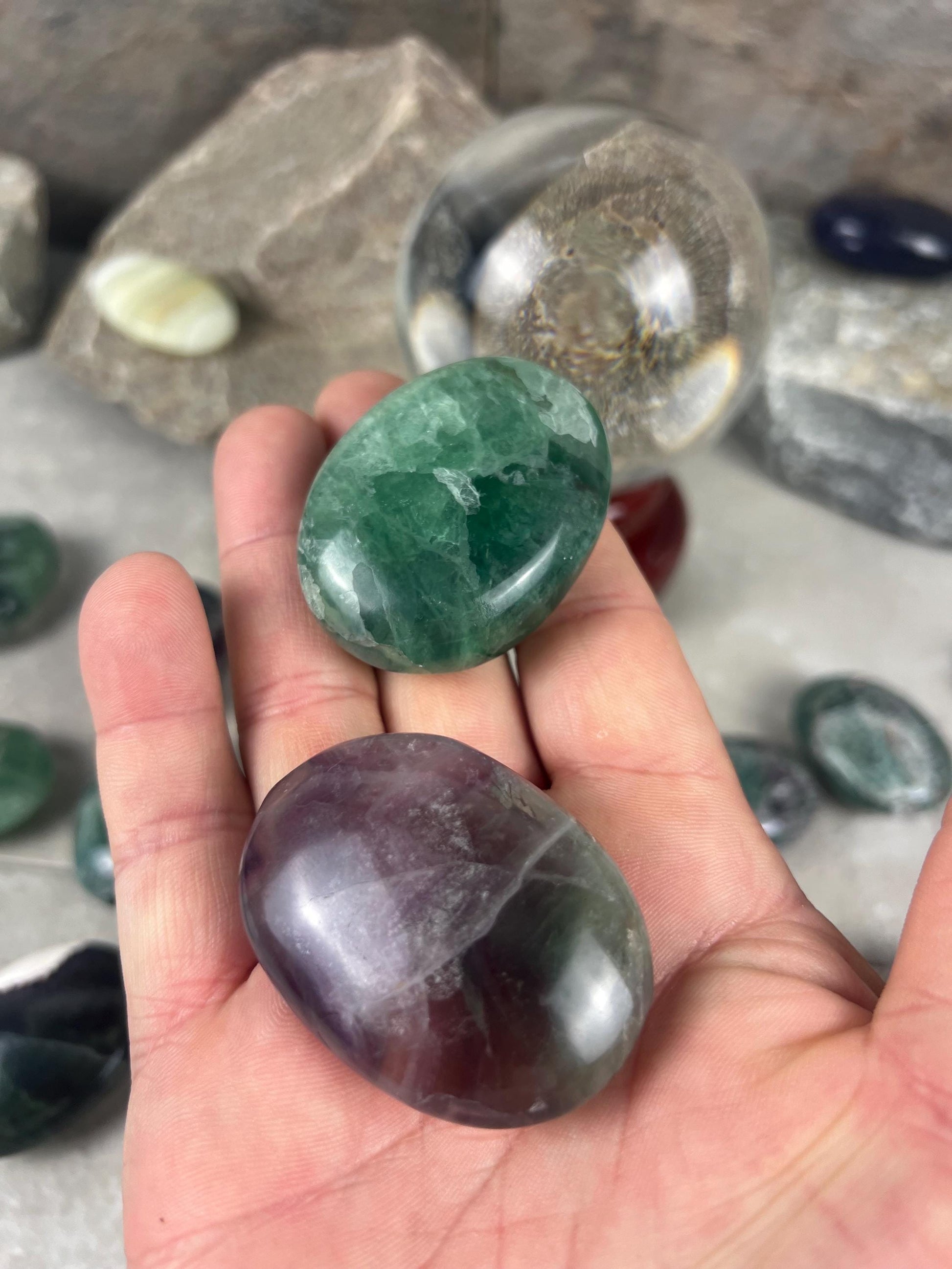 Rainbow Fluorite Palm Stone: Polished Crystal for Anxiety Relief