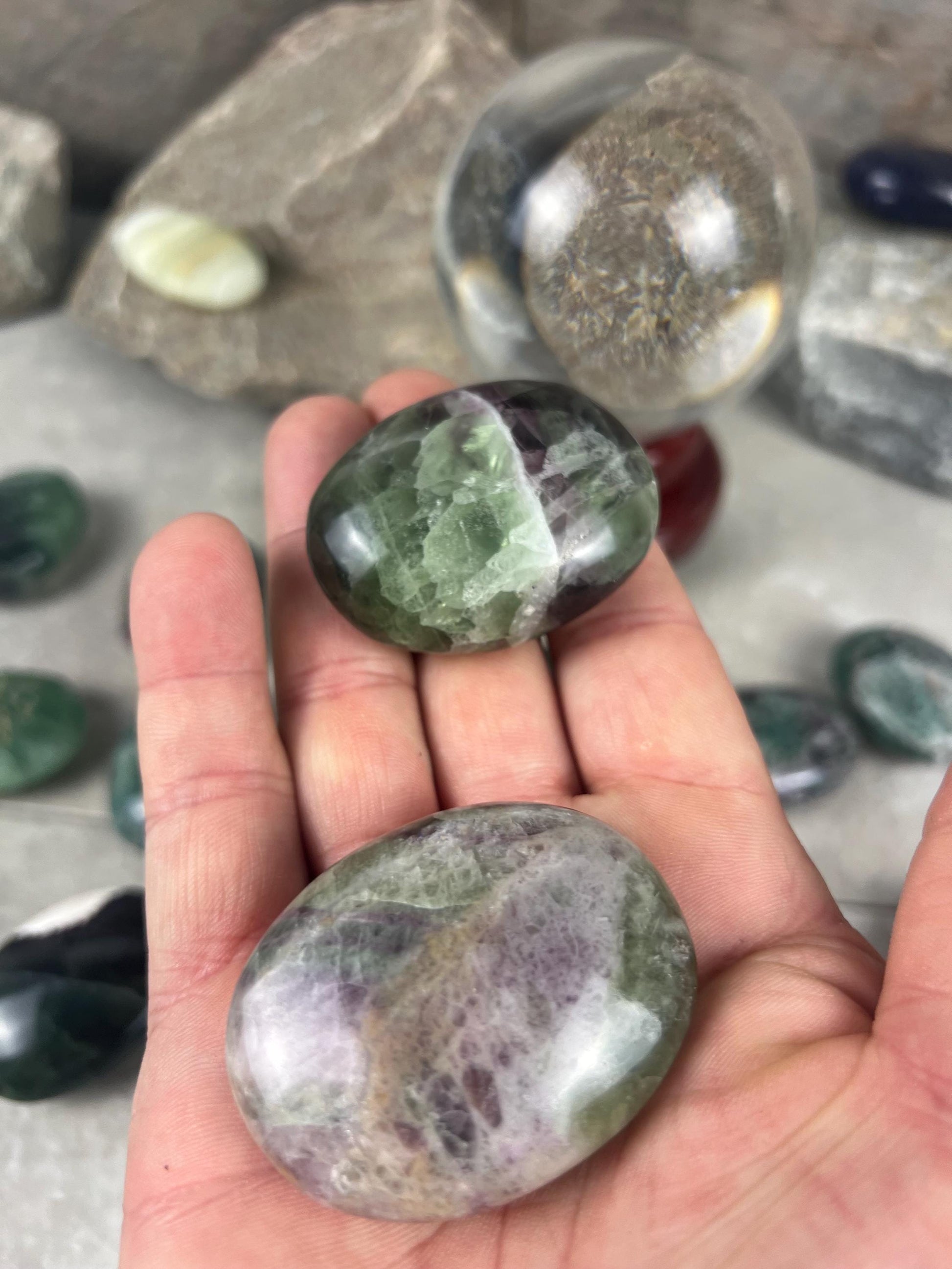 Rainbow Fluorite Palm Stone: Polished Crystal for Anxiety Relief