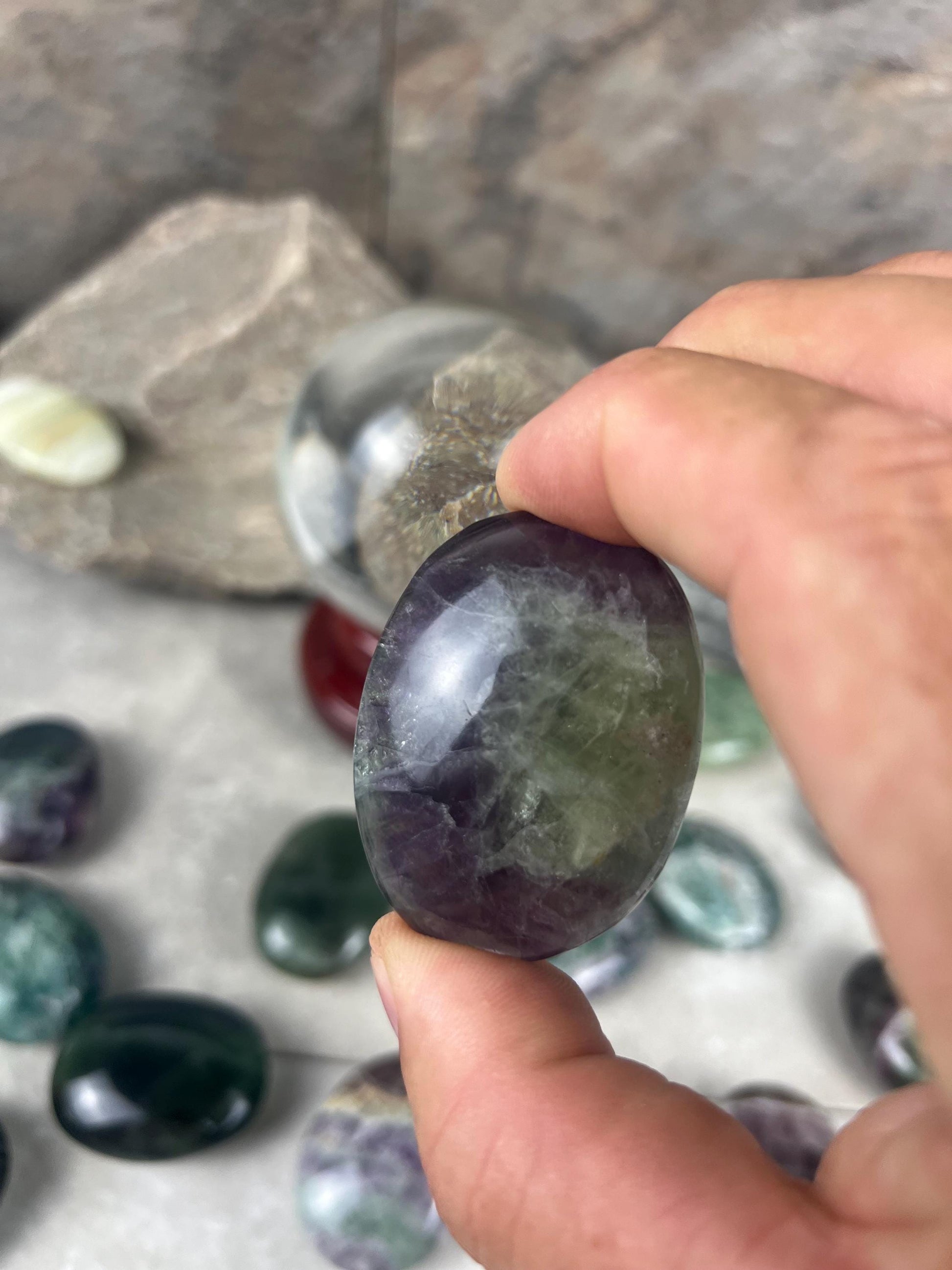 Rainbow Fluorite Palm Stone: Polished Crystal for Anxiety Relief