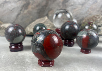 Dragons Blood and Bloodstone highly polished Spheres Reflective Home Decor, Focus Aid