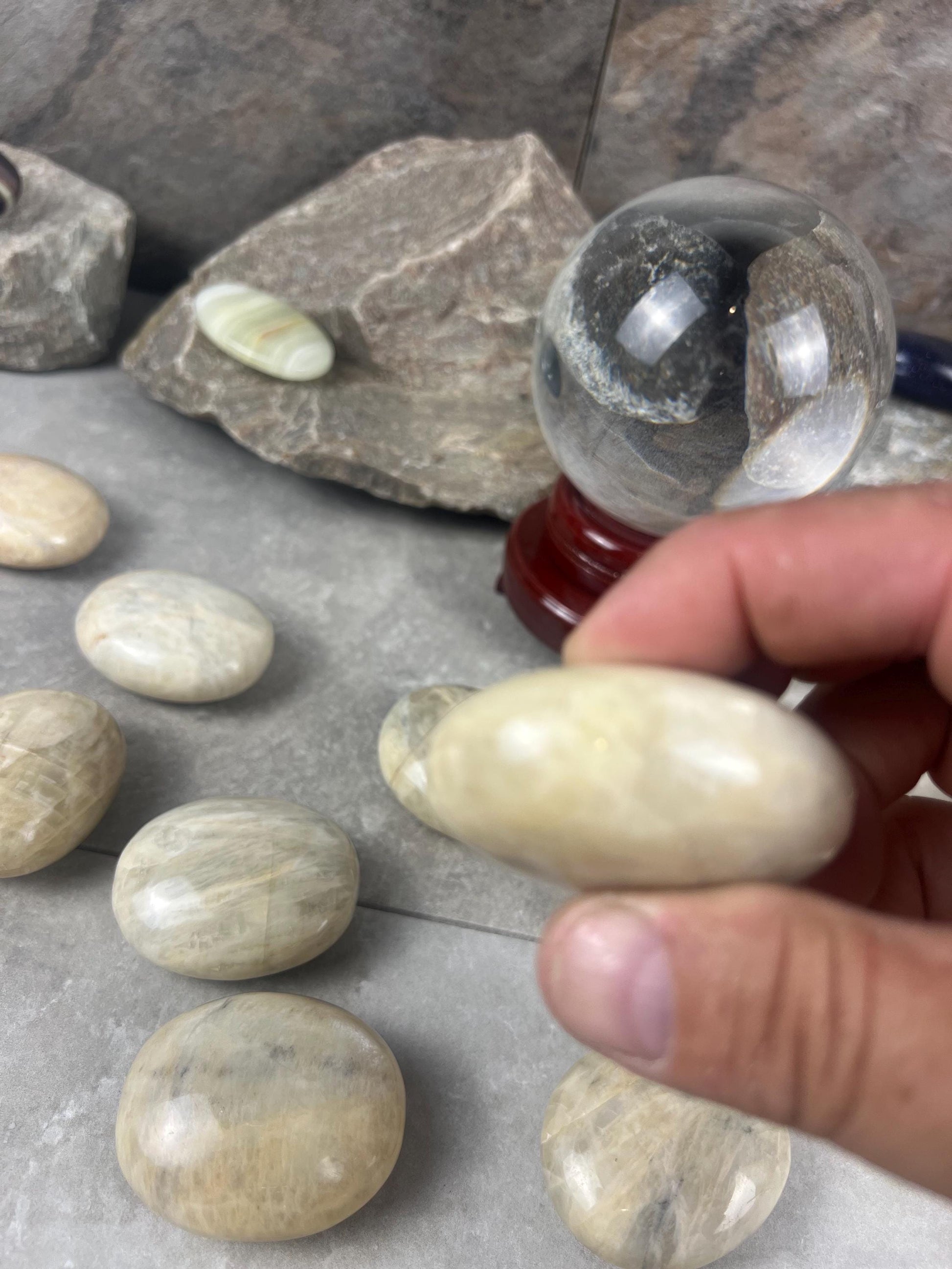 Sri Lanka Cream Moonstone Palm Stone Polished Carved Crystal Home Decor Distraction Worry Stress Anxiety Palm Pocket Christmas Xmas Gift