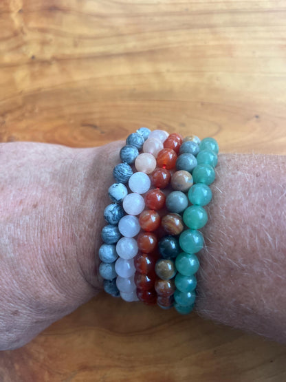 Natural Gemstone Bead Bracelet, Unisex Healing Crystal Jewelry Home Decor Worry Pocket Stress Anxiety Palm Stone