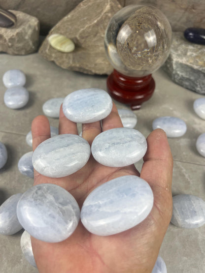 Blue Calcite Palm Santa Eulalia Worry Natural Crystal Polished Worry Stone Home Decor Anxiety Pocket Distraction Meditation Gift Christmas