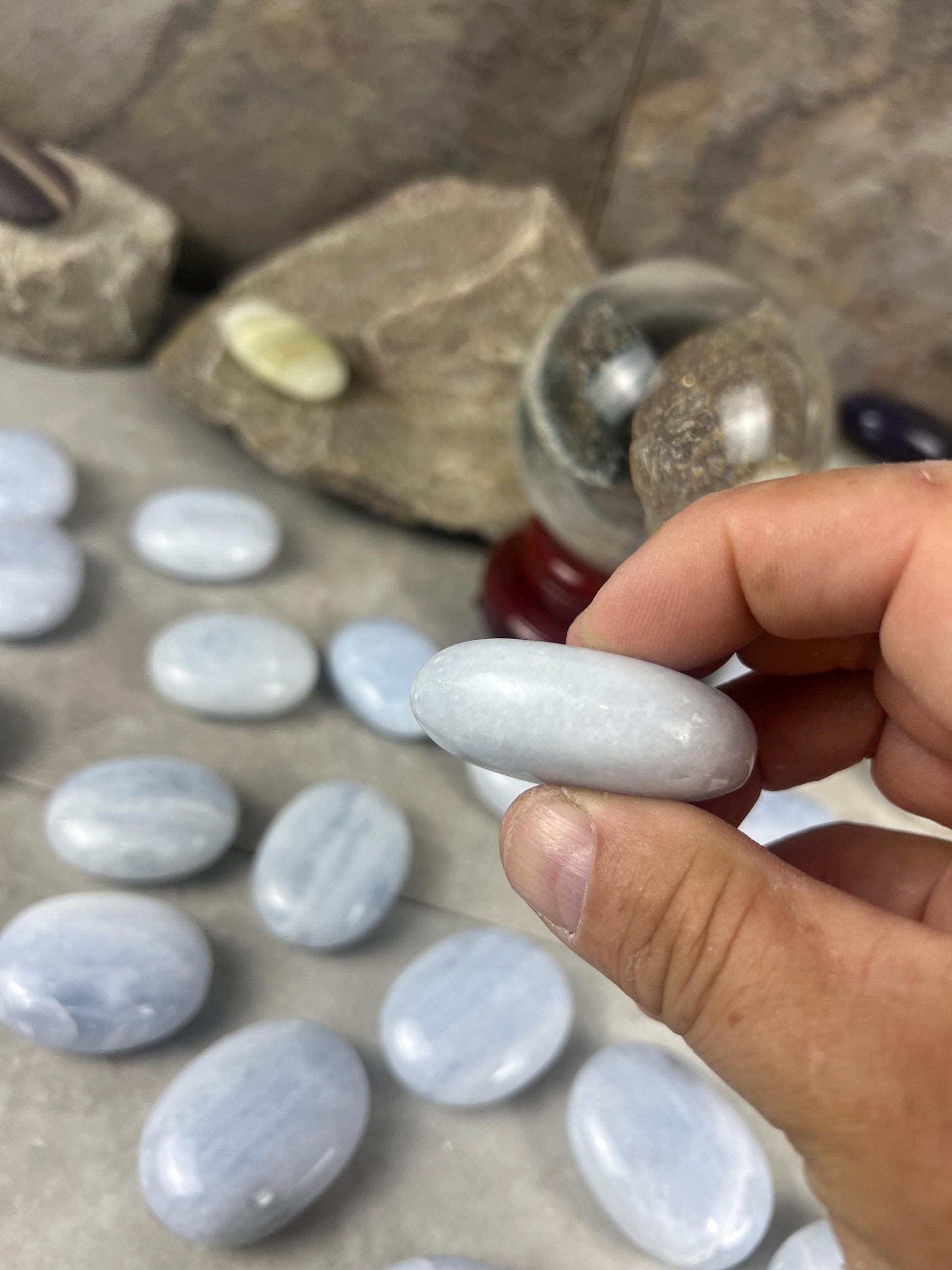 Blue Calcite Palm Santa Eulalia Worry Natural Crystal Polished Worry Stone Home Decor Anxiety Pocket Distraction Meditation Gift Christmas