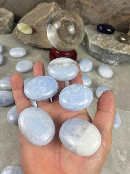 Blue Calcite Palm Santa Eulalia Worry Natural Crystal Polished Worry Stone Home Decor Anxiety Pocket Distraction Meditation Gift Christmas