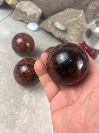 Oregon Mahogany Obsidian Sphere: Reflective Stone Decor, Focus Aid