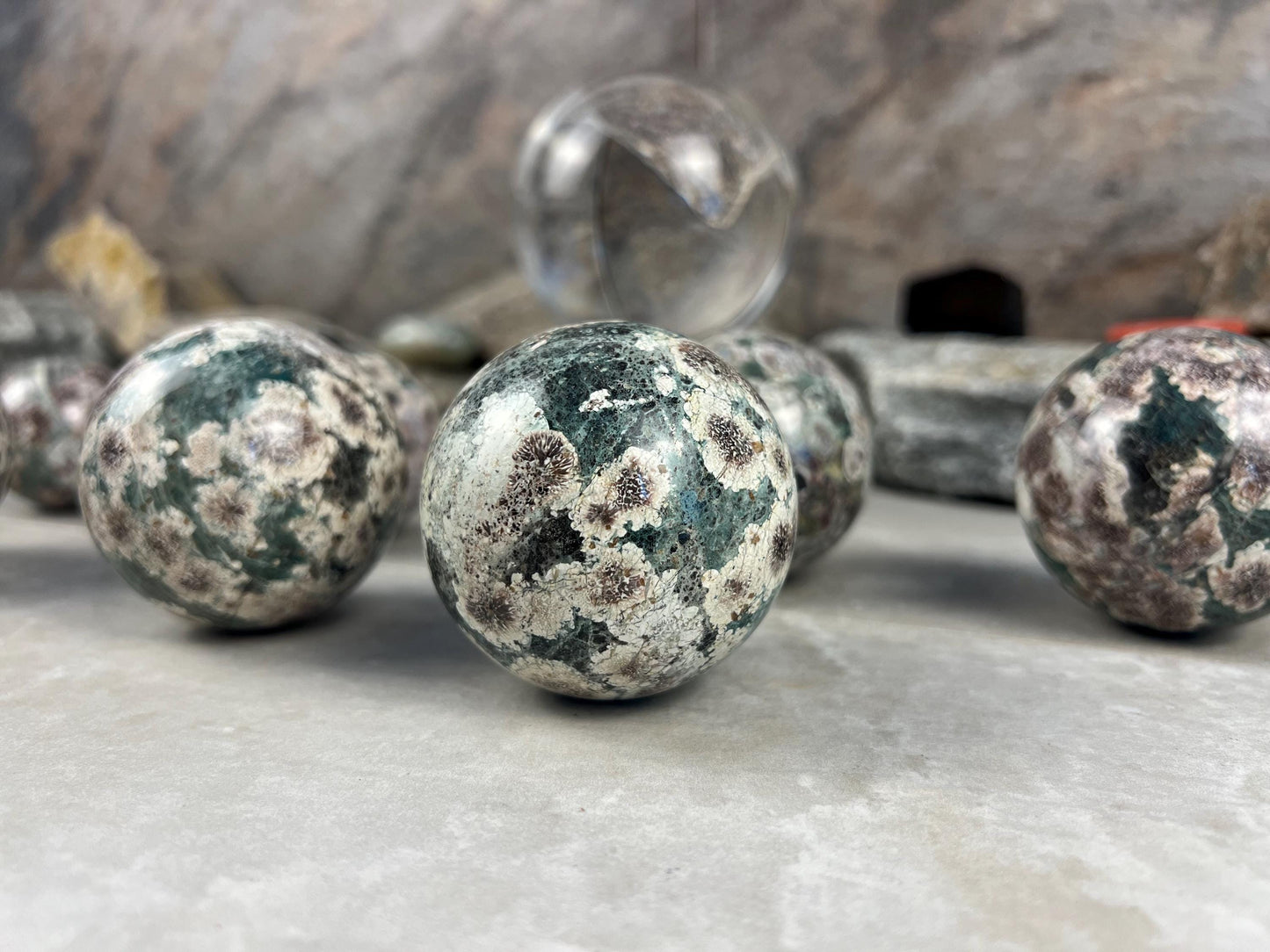 Polished Madagascan Flower Agate Sphere: Reflective Home Decor Stone