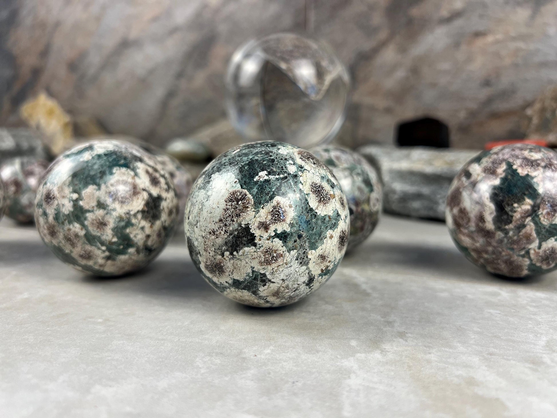 Polished Madagascan Flower Agate Sphere: Reflective Home Decor Stone