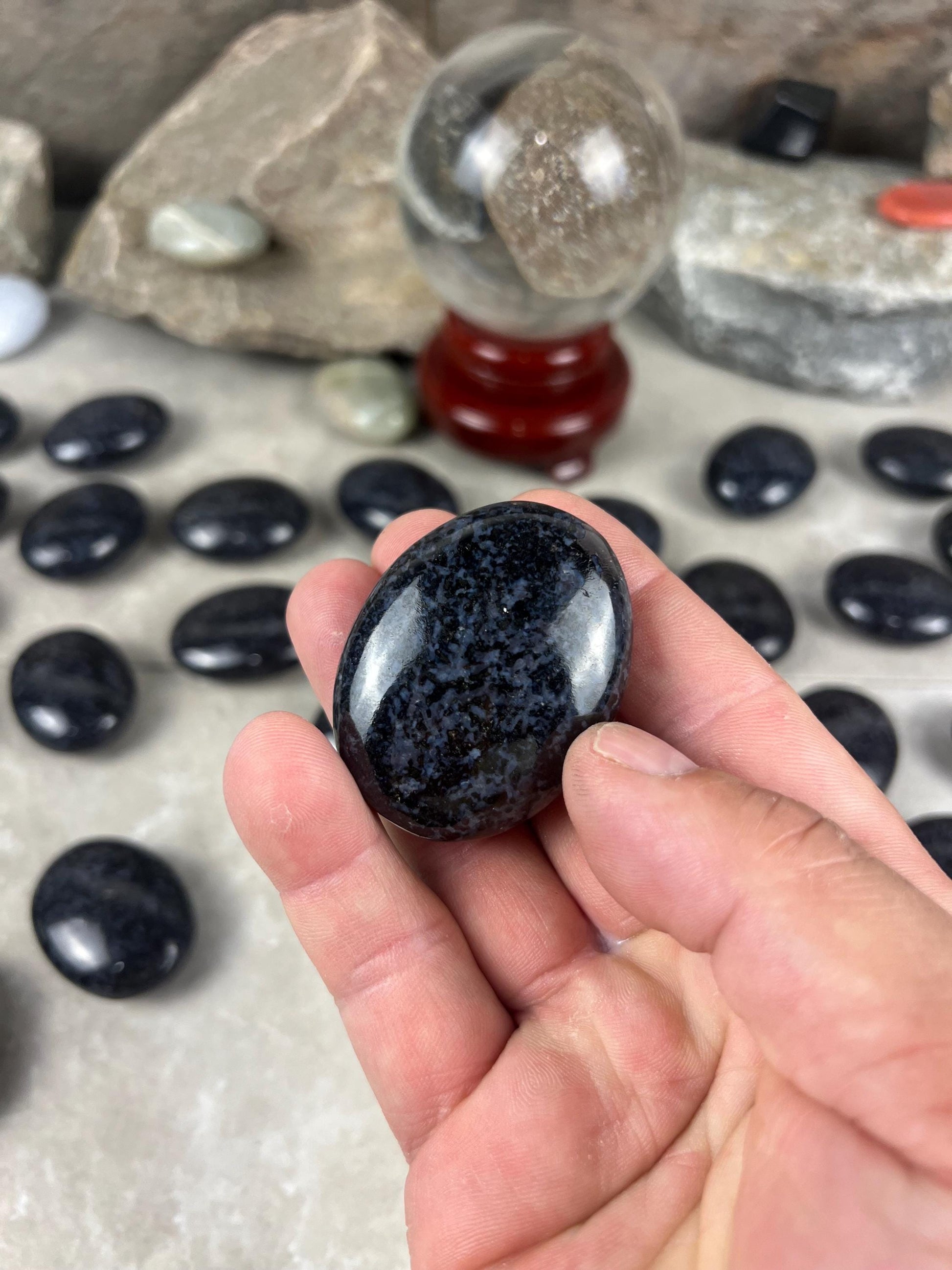Madagascan Mystic Merlinite Indigo Gabbro Polished Worry Stone, Meditation Decor