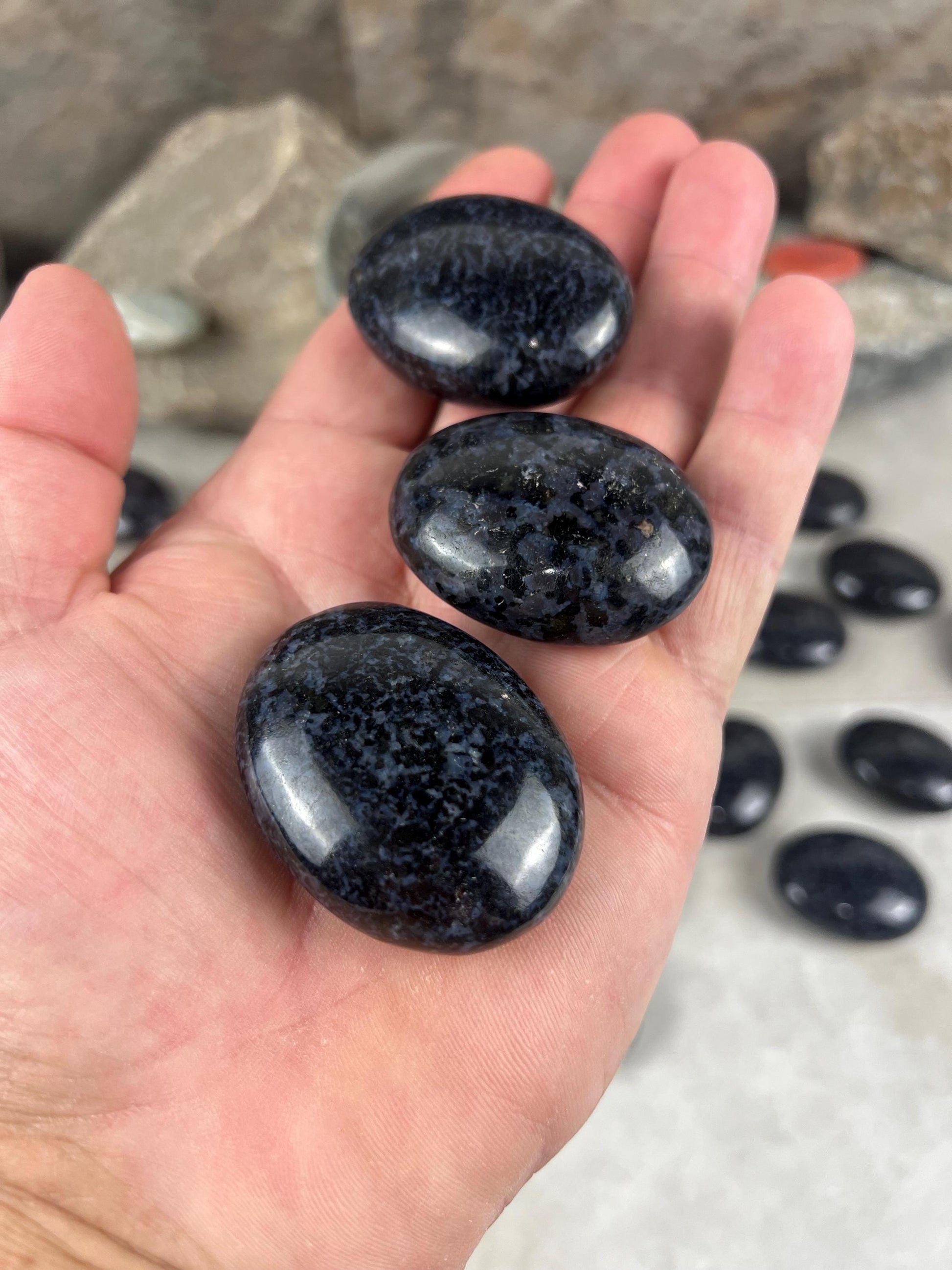 Madagascan Mystic Merlinite Indigo Gabbro Polished Worry Stone, Meditation Decor