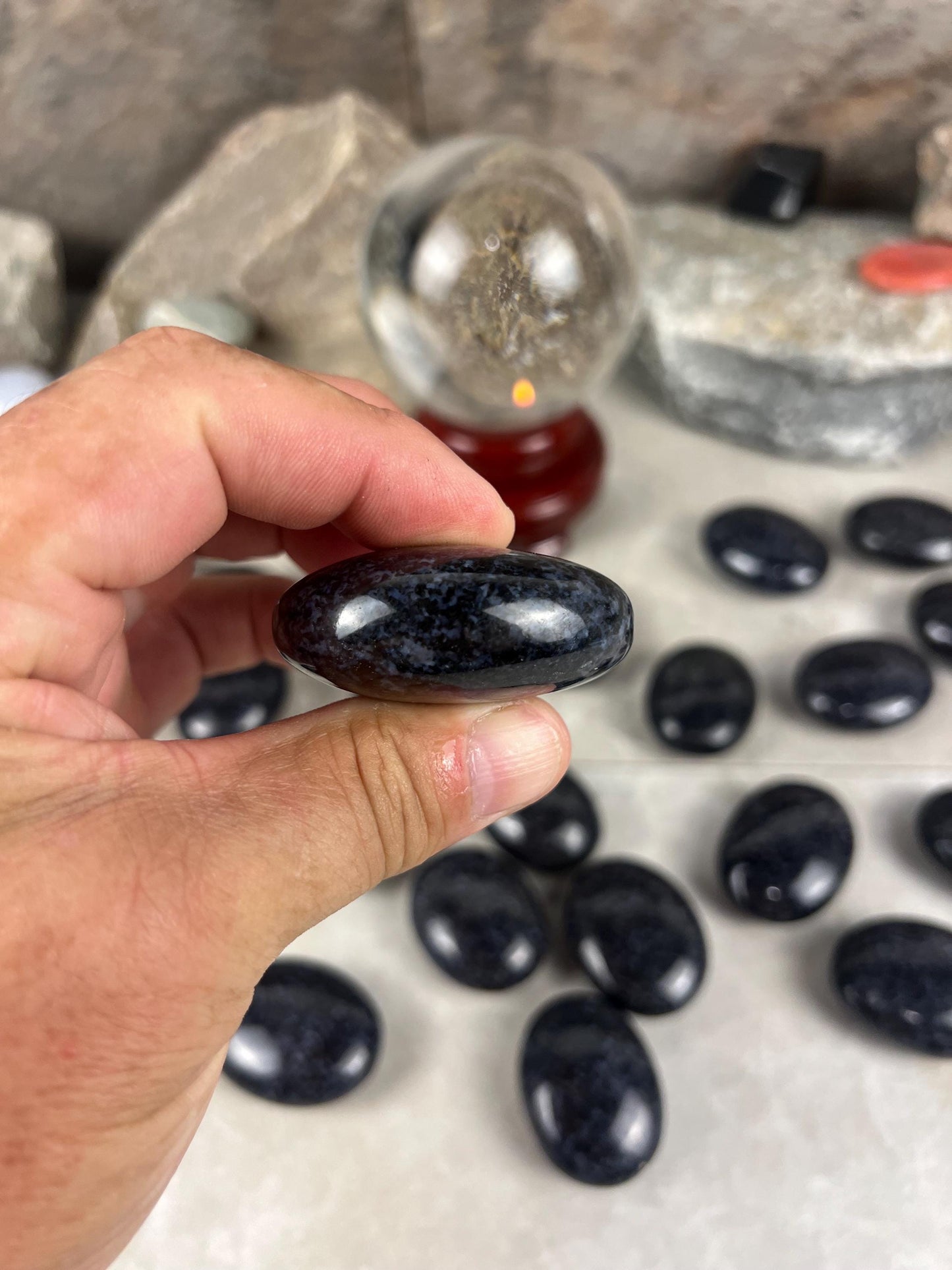 Madagascan Mystic Merlinite Indigo Gabbro Polished Worry Stone, Meditation Decor