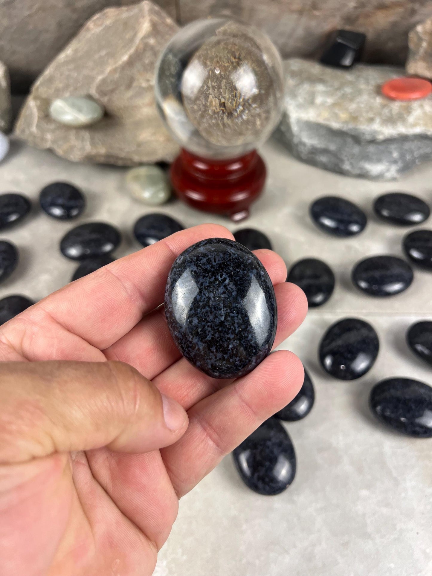 Madagascan Mystic Merlinite Indigo Gabbro Polished Worry Stone, Meditation Decor