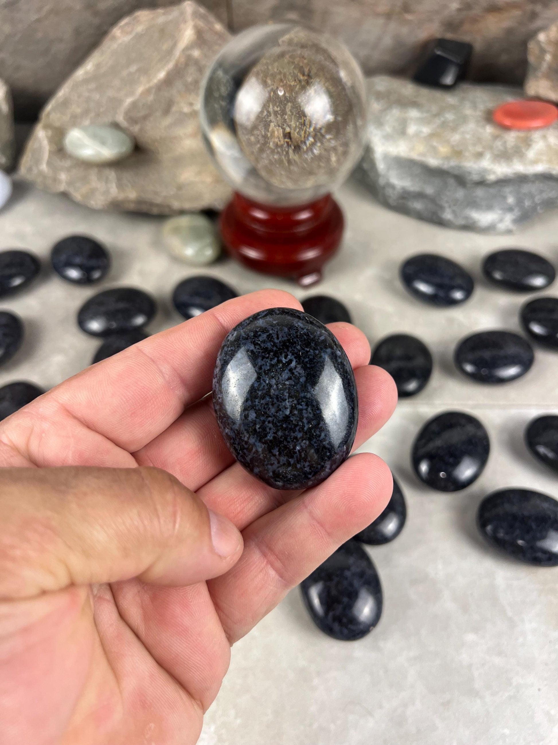 Madagascan Mystic Merlinite Indigo Gabbro Polished Worry Stone, Meditation Decor