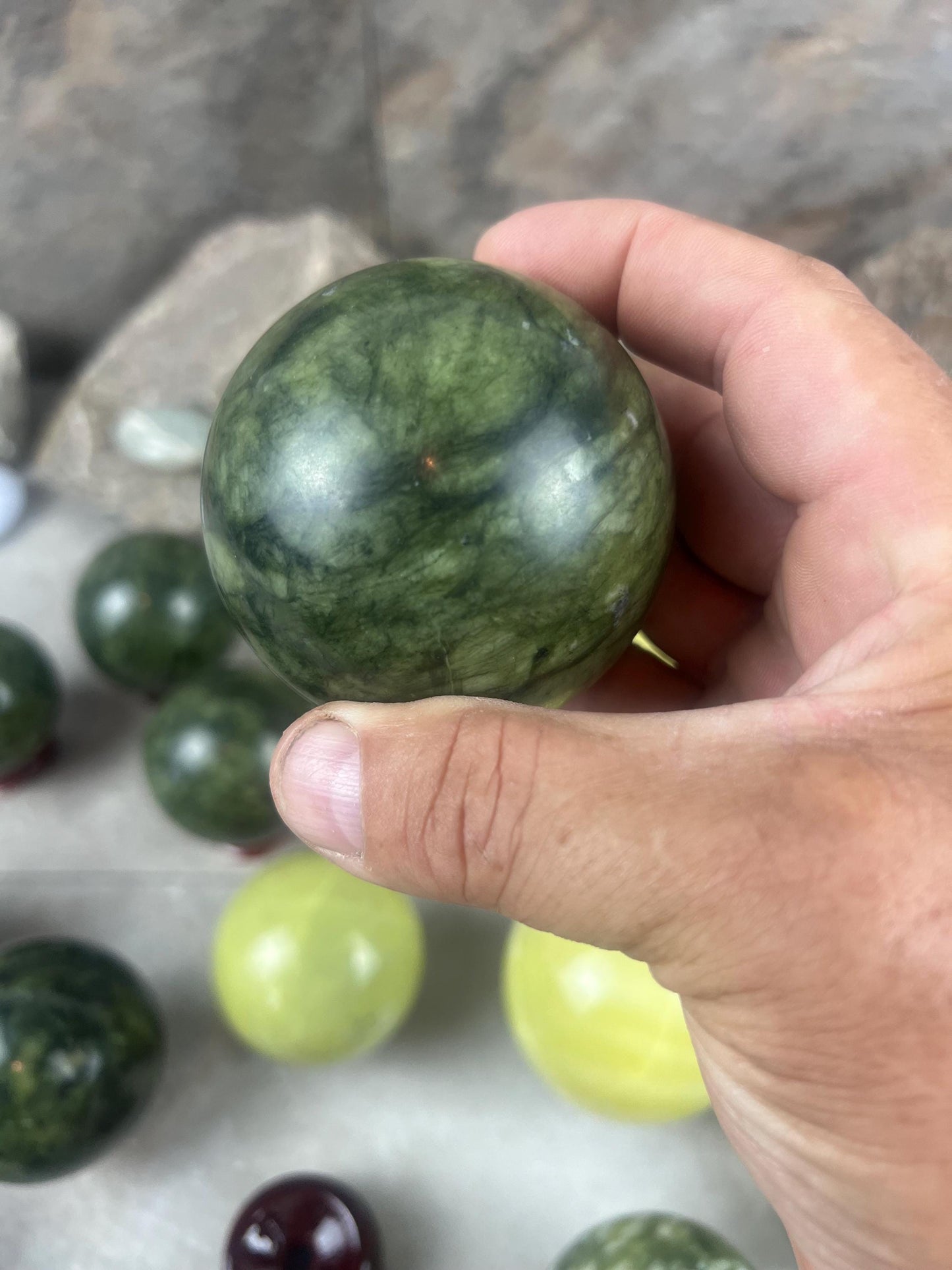Nephrite, Imperial, and Lemon Jade Spheres: Reflective Home Decor