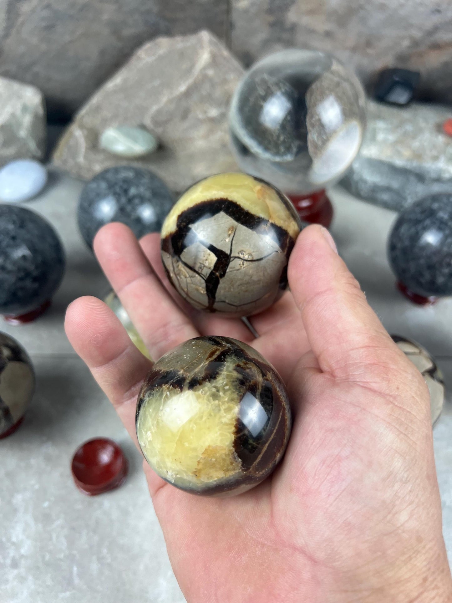 Yooperlite and Septarian Sphere Polished Stone, Meditation Gift