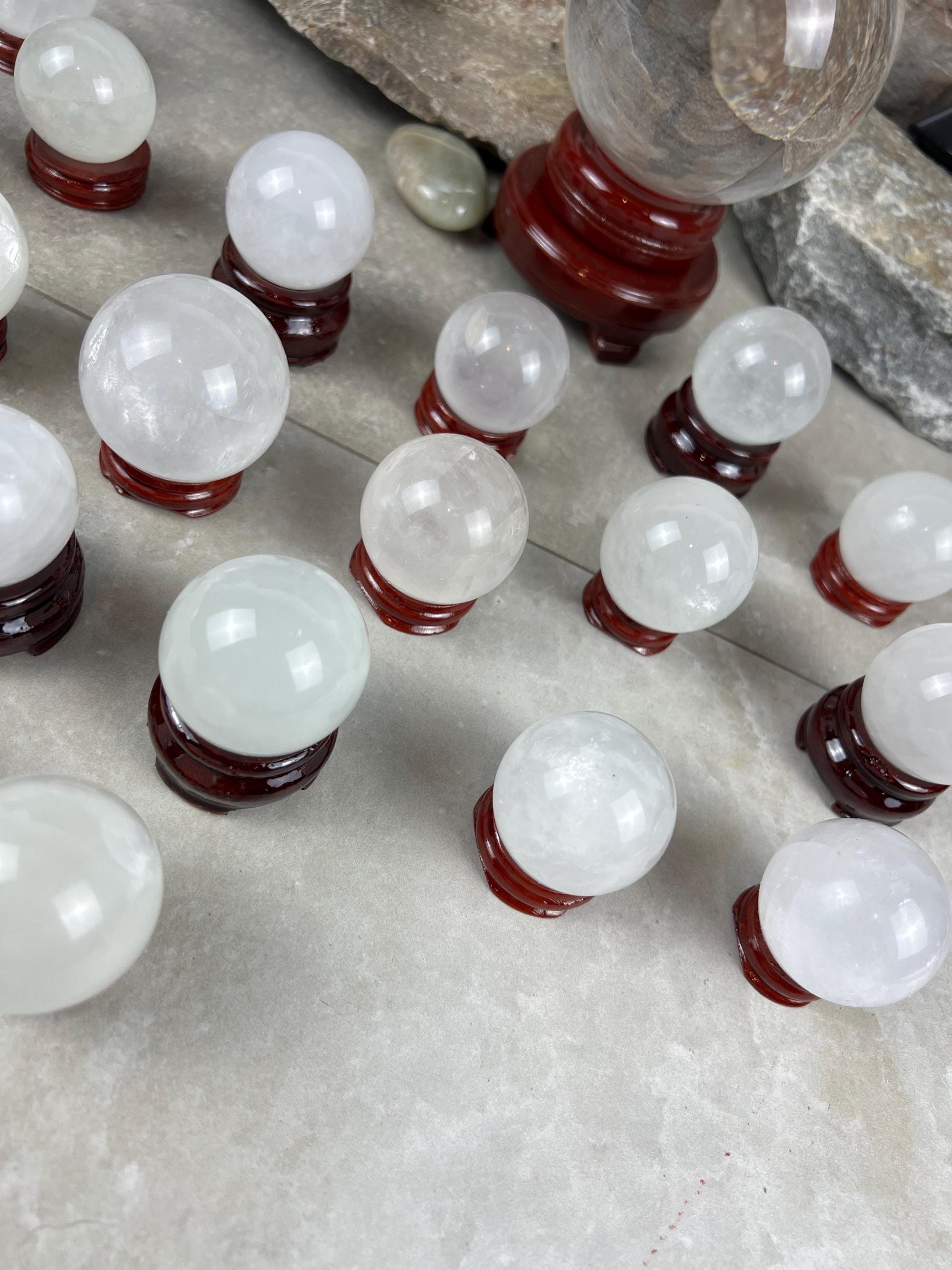 Polished German Ice Calcite Sphere Meditation, Anxiety & Worry Stone