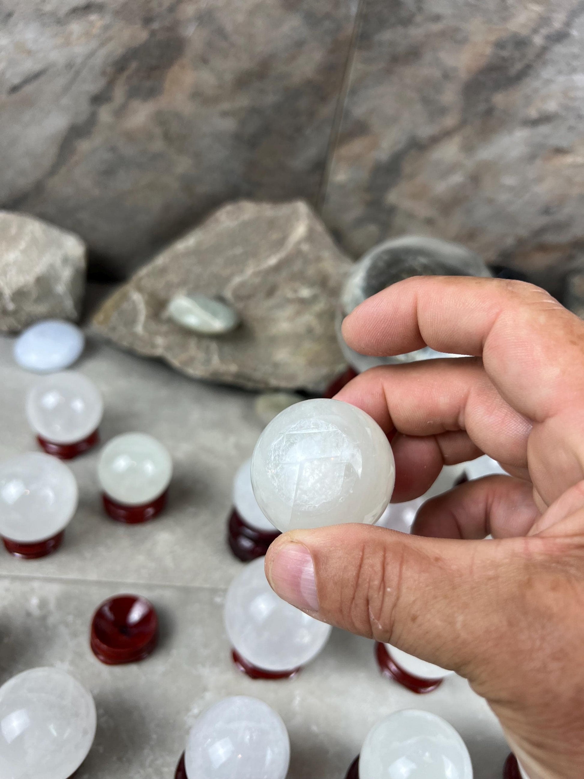 Polished German Ice Calcite Sphere Meditation, Anxiety & Worry Stone