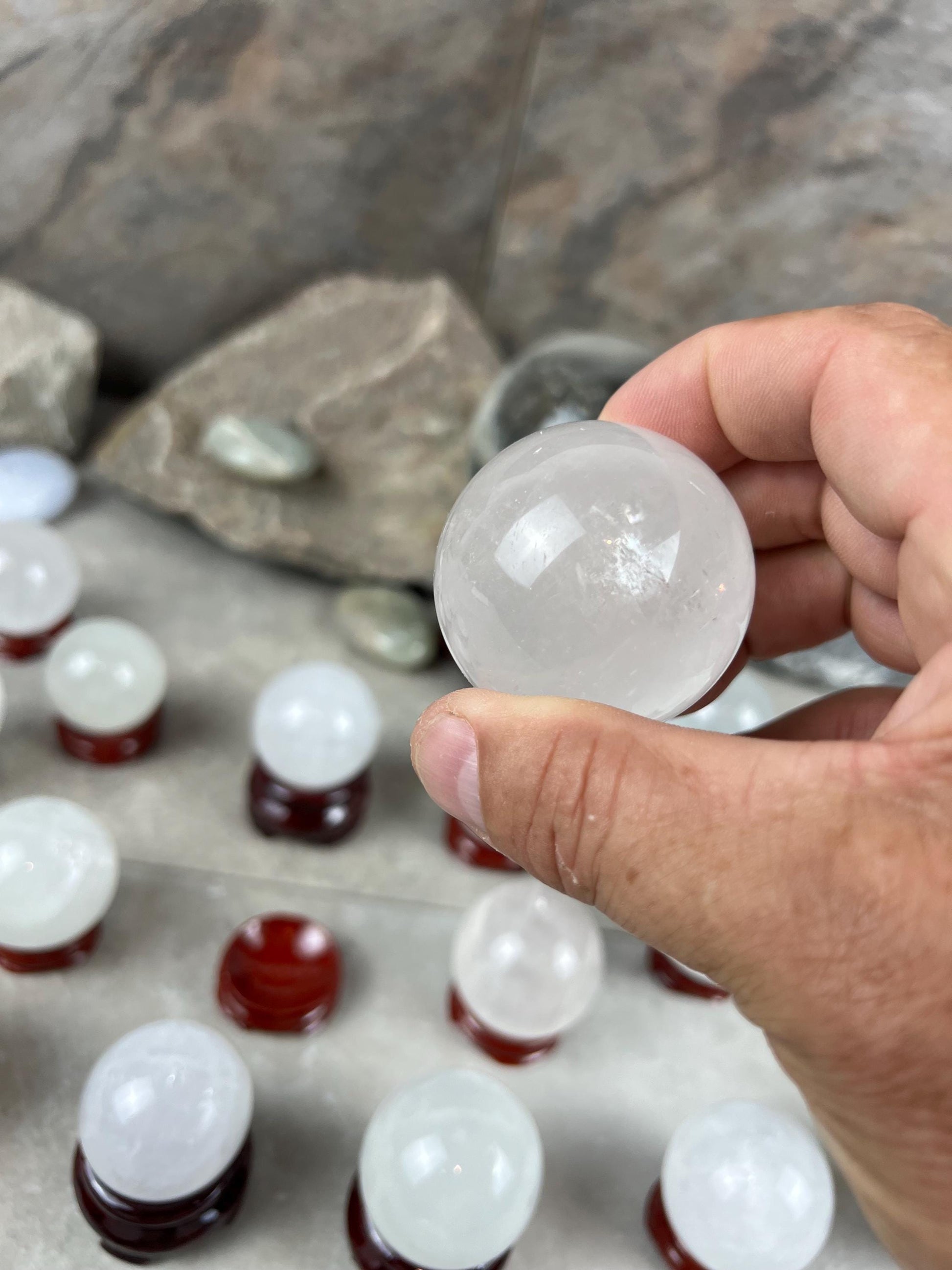 Polished German Ice Calcite Sphere Meditation, Anxiety & Worry Stone