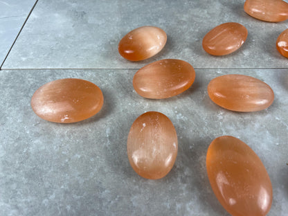 Turkish Mandarin Orange Selenite Palm Stone: Natural Crystal for Anxiety Relief Home Decor Worry Pocket Stress Anxiety Palm Stone