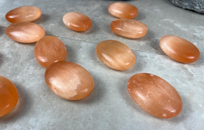 Turkish Mandarin Orange Selenite Palm Stone: Natural Crystal for Anxiety Relief Home Decor Worry Pocket Stress Anxiety Palm Stone