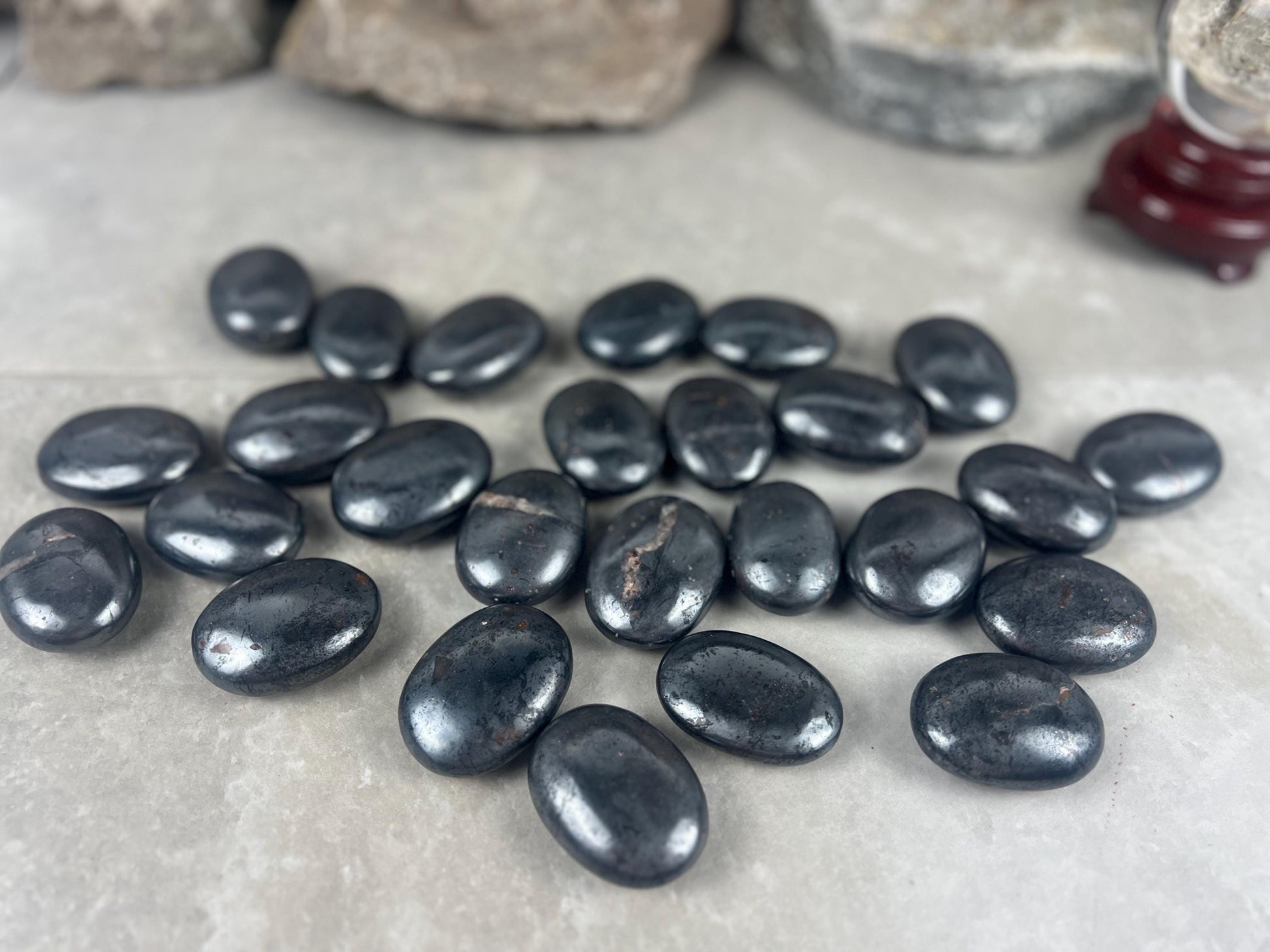 Egyptian Polished Hematite Palm Stone: Anxiety Worry Meditation Decor