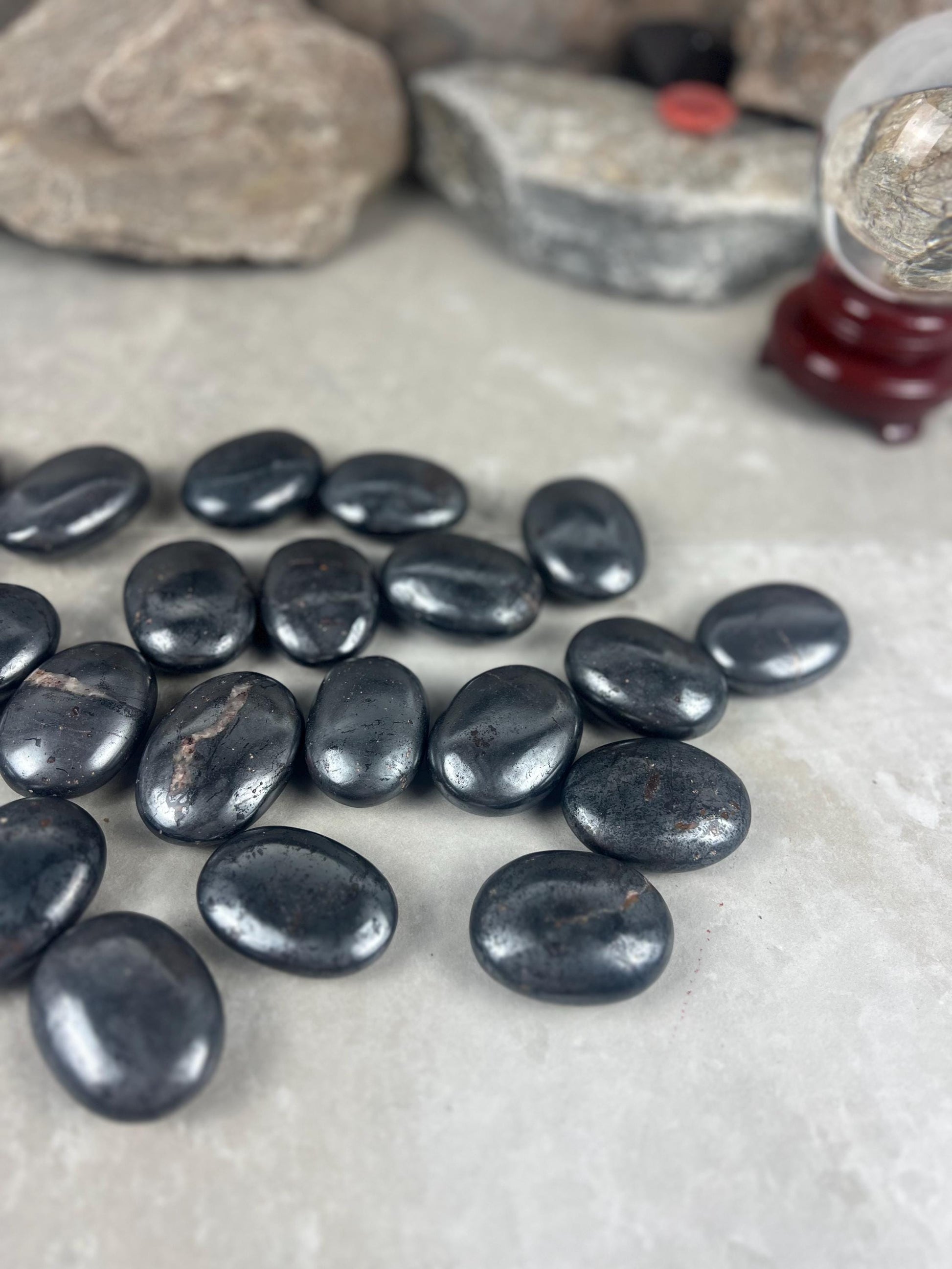 Egyptian Polished Hematite Palm Stone: Anxiety Worry Meditation Decor