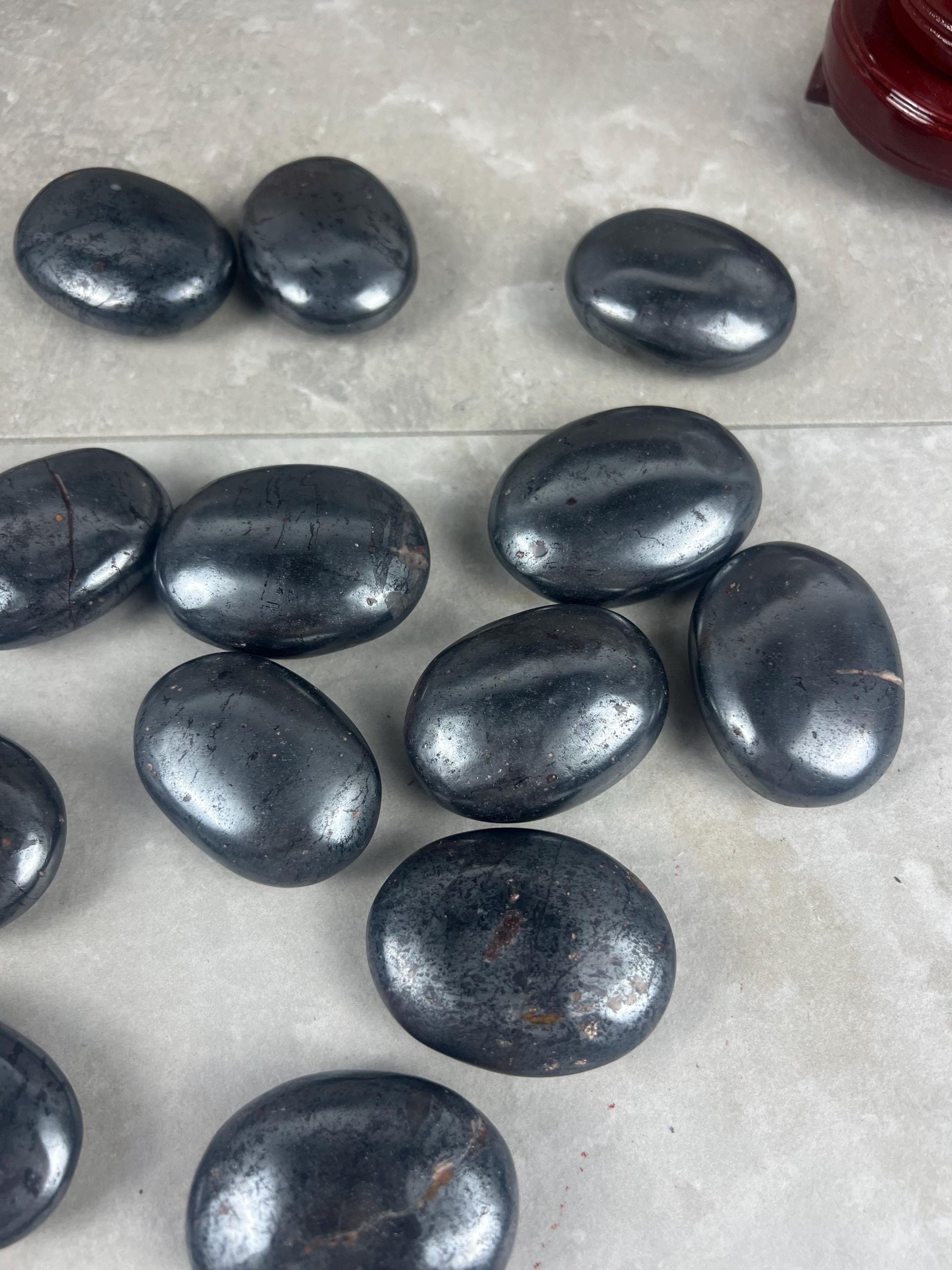Egyptian Polished Hematite Palm Stone: Anxiety Worry Meditation Decor