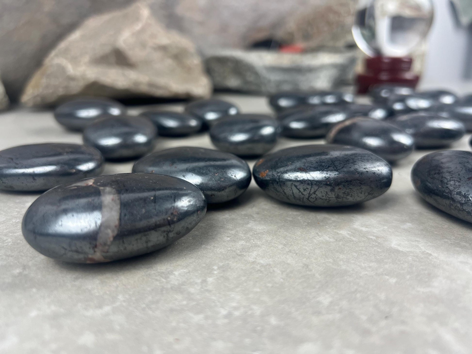 Egyptian Polished Hematite Palm Stone: Anxiety Worry Meditation Decor