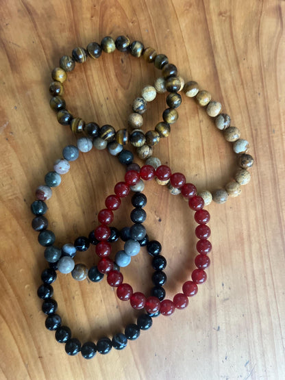 Natural Gemstone Bead Bracelet, Unisex Healing Crystal Jewelry