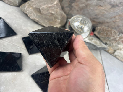 Namibia Black Tourmaline Pyramid Natural Crystal Polished Worry Stone Home Decor Anxiety Pocket Distraction Meditation Birthday Christmas