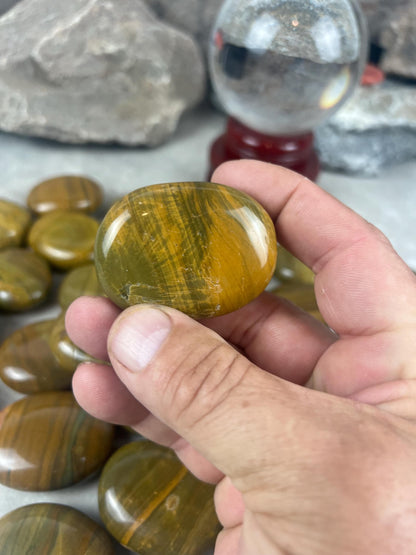Madagascan Yellow Banded Ocean Jasper Palm Stone: Polished Worry Stone Home Decor Worry Pocket Stress Anxiety Palm Stone