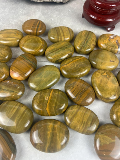 Madagascan Yellow Banded Ocean Jasper Palm Stone: Polished Worry Stone Home Decor Worry Pocket Stress Anxiety Palm Stone