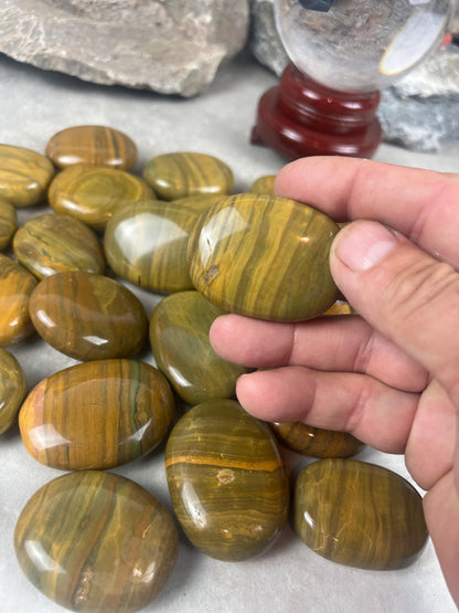 Madagascan Yellow Banded Ocean Jasper Palm Stone: Polished Worry Stone Home Decor Worry Pocket Stress Anxiety Palm Stone